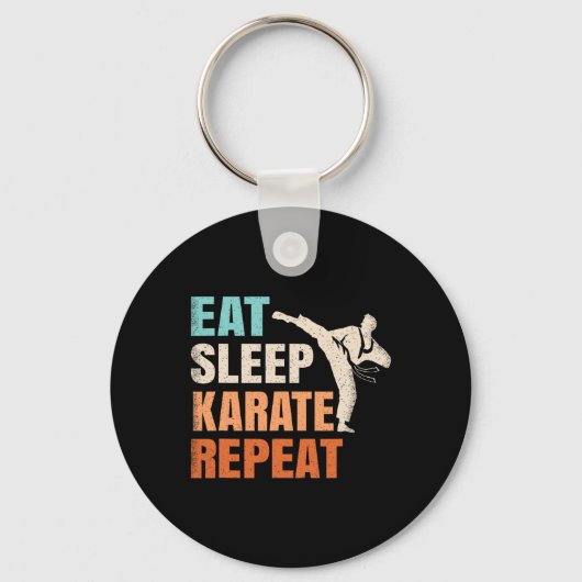 Eat Sleep Karate Repeat Funny Retro Karate Lover M キーホルダー (正面)