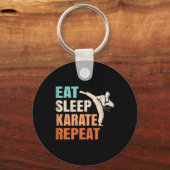 Eat Sleep Karate Repeat Funny Retro Karate Lover M キーホルダー (正面)