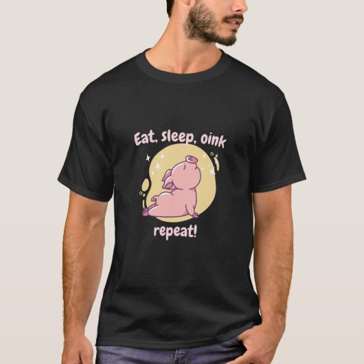 Eat Sleep Oink Repeat Retro Cute Pig Present Tシャツ (正面)