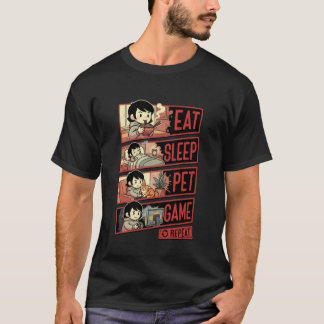 Eat Sleep Pet Game Repeat Funny Gamer Tシャツ