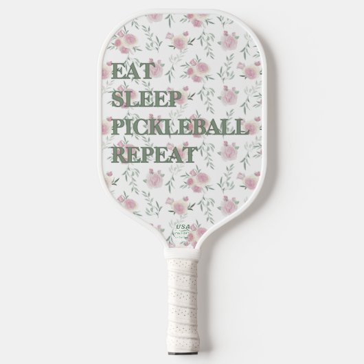 Eat Sleep Pickleball Repeat Floral Girly ピックルボールラケット (正面)