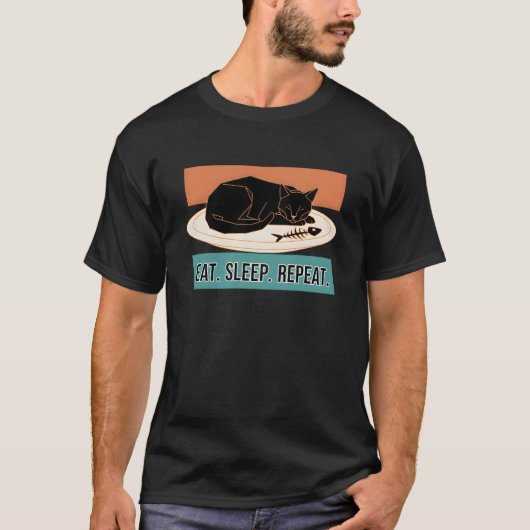 EAT, SLEEP, REPEAT - FUNNY BLACK CAT Tシャツ (正面)