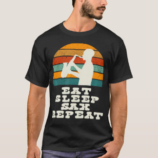 Eat Sleep Sax Repeat Vintage Sunset And Saxophone  Tシャツ