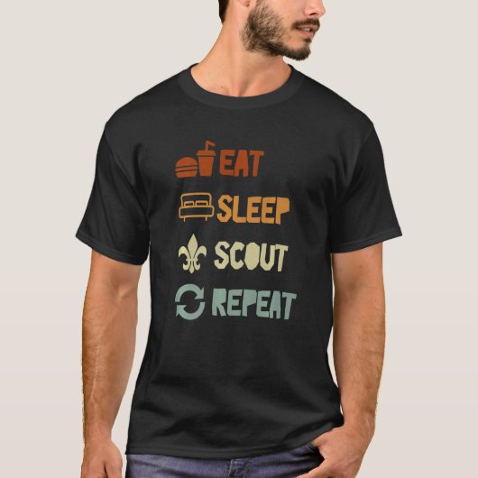 Eat Sleep Scout Repeat For Camping Enthusiast Desi Tシャツ (正面)
