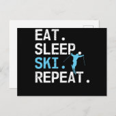 Eat Sleep Ski Repeat スキーが趣味の冬のスポーツ ポストカード (正面/裏面)