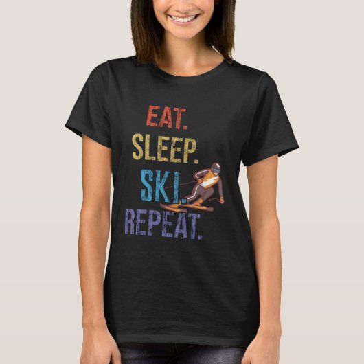 Eat Sleep Ski Repeat Ski Tシャツ (正面)