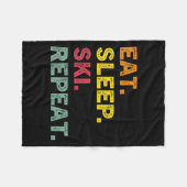 Eat Sleep Ski Repeat Ski Winter Holiday Skiing Ret フリースブランケット (正面(横))