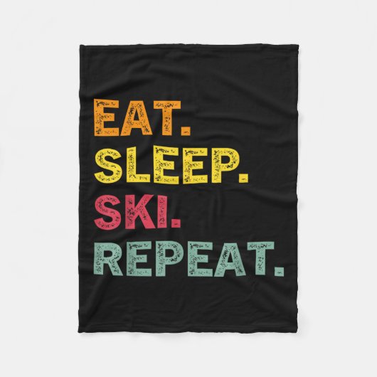 Eat Sleep Ski Repeat Ski Winter Holiday Skiing Ret フリースブランケット (正面)