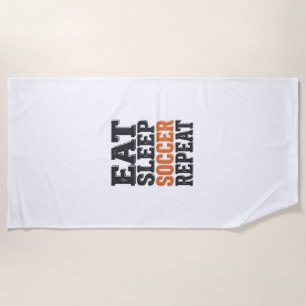 Eat Sleep Soccer Repeat ビンテージ風Tシャツ_1 ビーチタオル