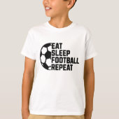 Eat Sleep Soccer Repeat – ミニマル スポーツ Tシャツ (正面)