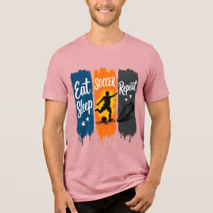 Eat Sleep Soccer Repeat ヴィンテージ サッカーTシャツ デザイン トライブレンドTシャツ