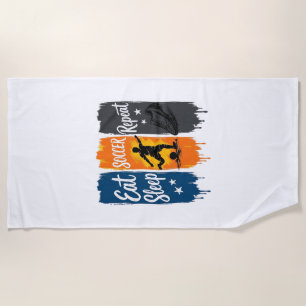 Eat Sleep Soccer Repeat ヴィンテージ サッカーTシャツ デザイン ビーチタオル