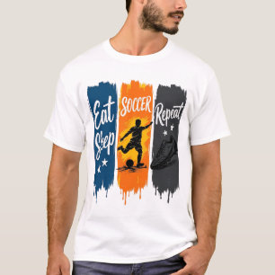 Eat Sleep Soccer Repeat ヴィンテージ サッカーTシャツ デザイン Tシャツ