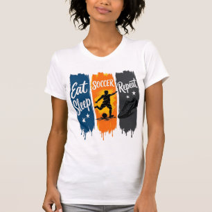 Eat Sleep Soccer Repeat ヴィンテージ サッカーTシャツ デザイン Tシャツ
