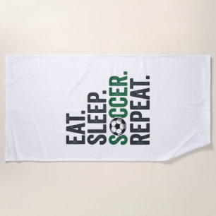 Eat Sleep Soccer Repeat ヴィンテージTシャツデザイン_1 ビーチタオル