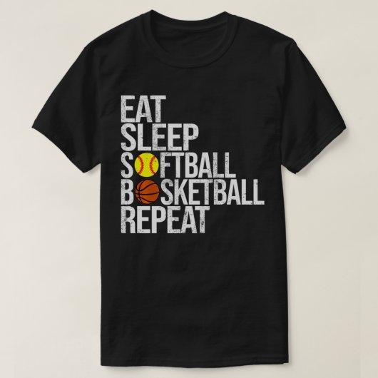 Eat Sleep Softball Basketball Repeat Funny Ball Pu Tシャツ (デザイン正面)