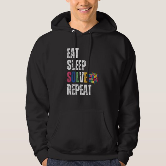 Eat sleep solve repeat 数学 スピードキュービング パズル ル パーカ (正面)