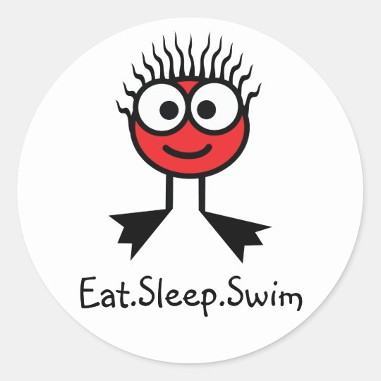 Eat Sleep Swim 赤いキャラクターのステッカー ラウンドシール Zazzle Co Jp