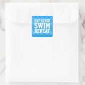 Eat sleep swim repeat 水のスポーツステッカー 楽しいデザイン スクエアシール (バッグ)