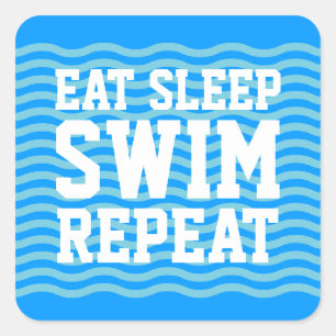 Eat sleep swim repeat 水のスポーツステッカー 楽しいデザイン スクエアシール