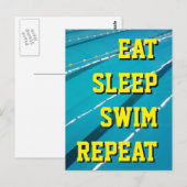 EAT SLEEP SWIM REPEAT 泳ぐ プール ポストカード (正面/裏面)