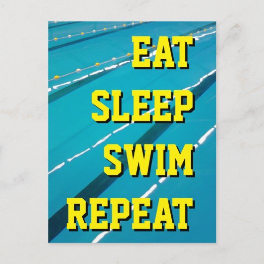 EAT SLEEP SWIM REPEAT 泳ぐ プール ポストカード (正面)