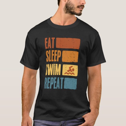 Eat Sleep Swim Repeat Swimming Sarcastic Print  7 Tシャツ (正面)