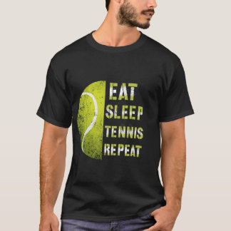 Eat Sleep Tennis Repeat カスタムネーム 楽しいスポーツ Tシャツ