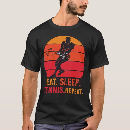 Eat Sleep Tennis Repeat Retro Sunset Tシャツ (正面)