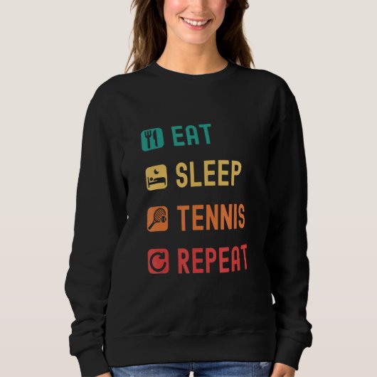 Eat sleep Tennis repeat with tick check boxes スウェットシャツ (正面)