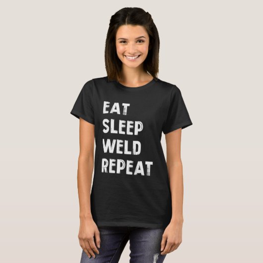 Eat sleep weld repeat Flame Metalsmith Fabricator Tシャツ (正面フル)