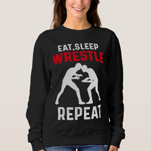 Eat Sleep Wrestle Repeat Wrestling スウェットシャツ (正面)