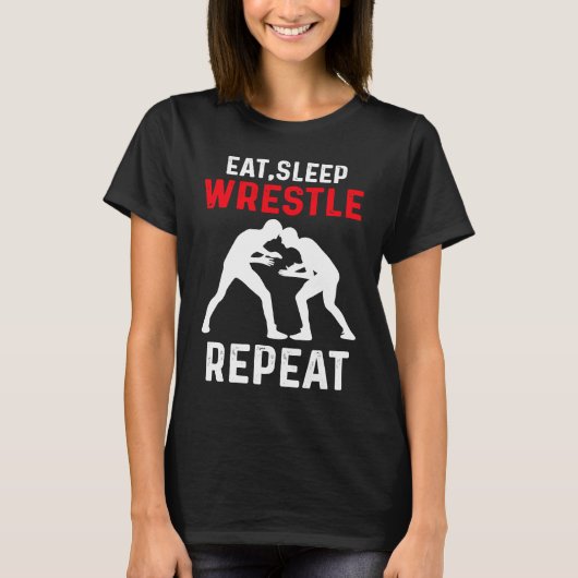 Eat Sleep Wrestle Repeat Wrestling Tシャツ (正面)