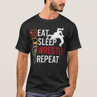 Eat Sleep Wrestle Repeat Wrestling Tシャツ