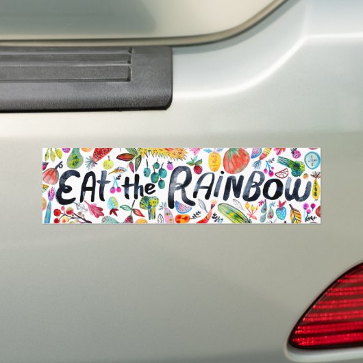 Eat the Rainbow Colorful Watercolor Fruit Veggies バンパーステッカー (車上)