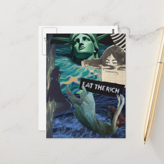 Eat the Rich Mixed Media Collage Women and Liberty ポストカード (正面/裏面インサイチュ)