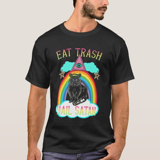 Eat Trash Hail Satan Raccoon Satanic Tシャツ (正面)