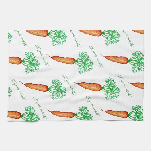 Eat Your Carrots Watercolor  キッチンタオル (横)