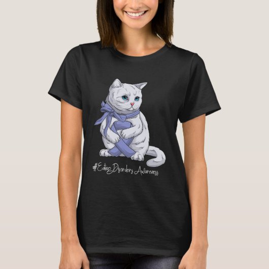 Eating Disorders Awareness Month Orange Ribbon Cat Tシャツ (正面)