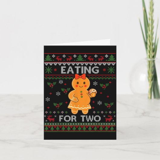 Eating For Two Pregnancy Announcement Ugly Sweater カード (正面)