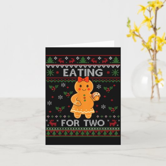 Eating For Two Pregnancy Announcement Ugly Sweater カード (黄色い花)