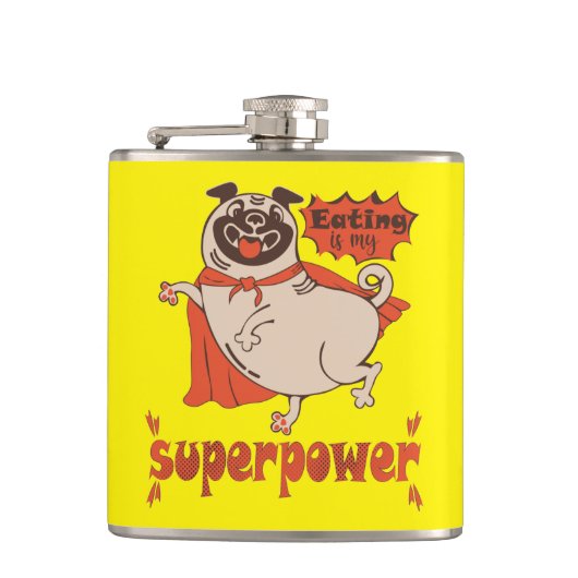 Eating is my superpower red cloak pug comic style  フラスク (正面)