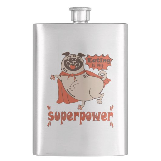 Eating is my superpower red cloak pug comic style  フラスク (正面)