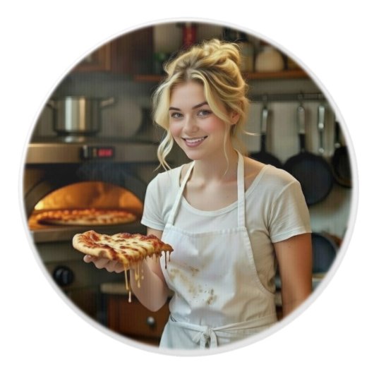 Eating Pizza Photo Personalize Customize セラミックノブ (正面)