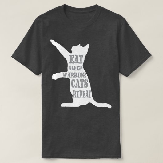 EatSleepWarrior猫反復おもしろい猫好き Tシャツ (デザイン正面)