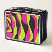 Ebbとフロー4、ライムグリーン、ホットピンクとブラック メタルランチボックス (裏面)