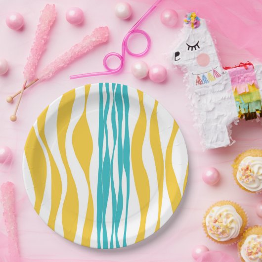 Ebb and Flow -ターコイズと黄色 ペーパープレート (パーティー)