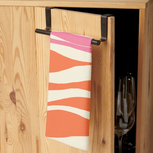 Ebb and Flow – ピンク、オレンジ、クリーム キッチンタオル (三つ折り)