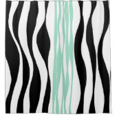 Ebb and Flow – ミントグリーン、ホワイト、ブラック シャワーカーテン (正面)