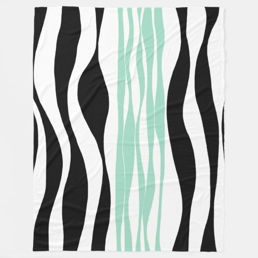 Ebb and Flow – ミントグリーン、ホワイト、ブラック フリースブランケット (正面)